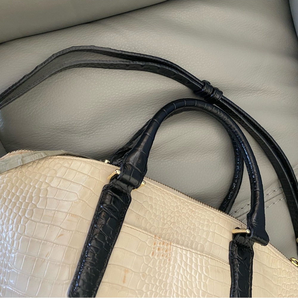 Brahmin Croc-Embossed Satchel in Ivory and Black - Picture 8 of 9
